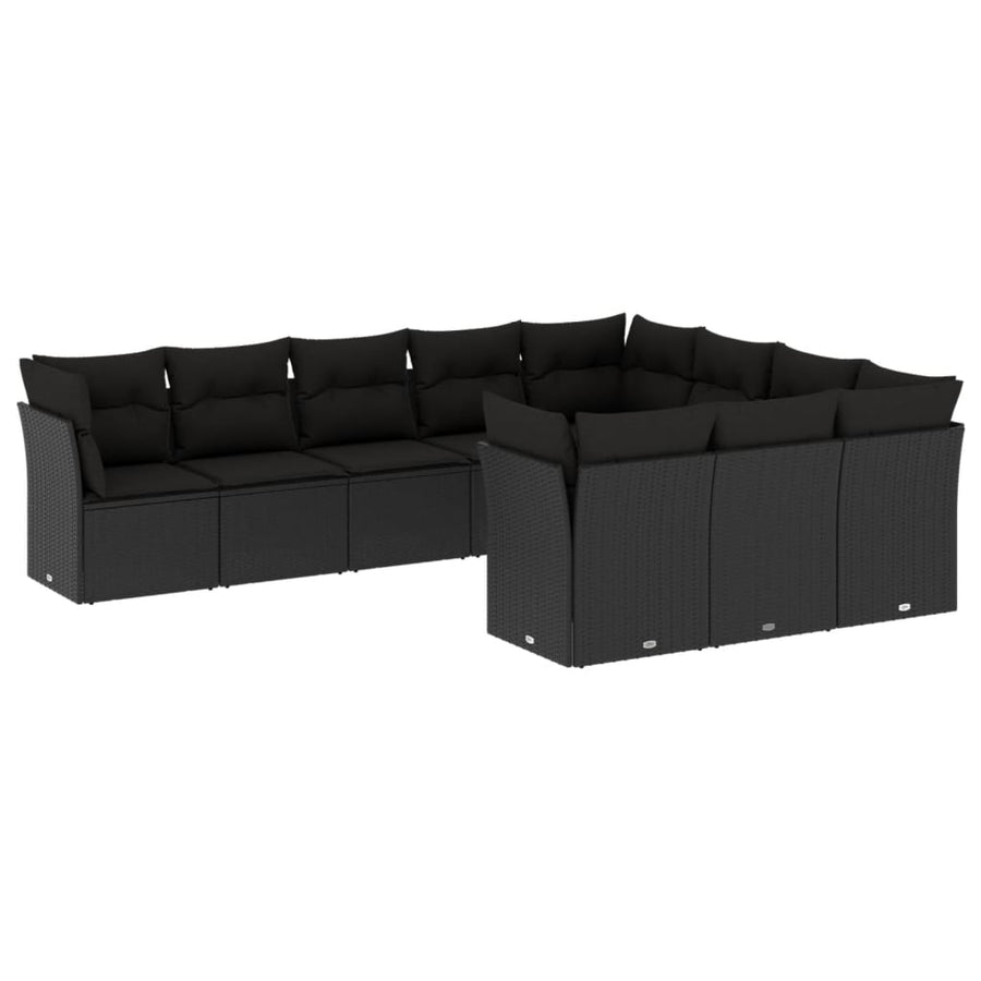 10-Delige Loungeset Met Kussens Poly Rattan Zwart