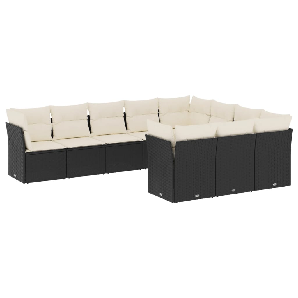 0-delige Loungeset met kussens poly rattan Zwart en crème Zonder tafel