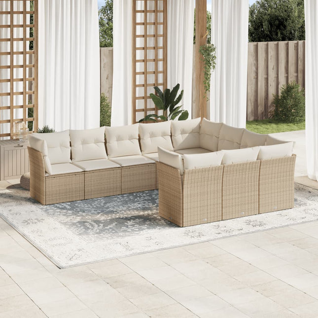 10-Delige Loungeset Met Kussens Poly Rattan Beige