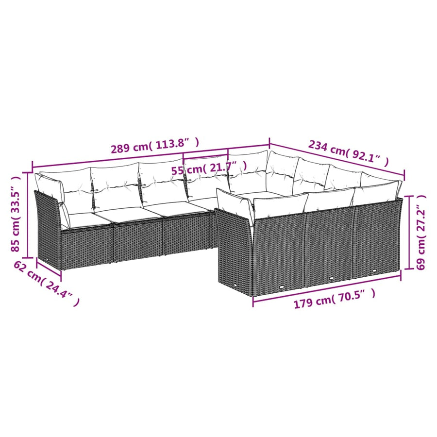 10-Delige Loungeset Met Kussens Poly Rattan Beige