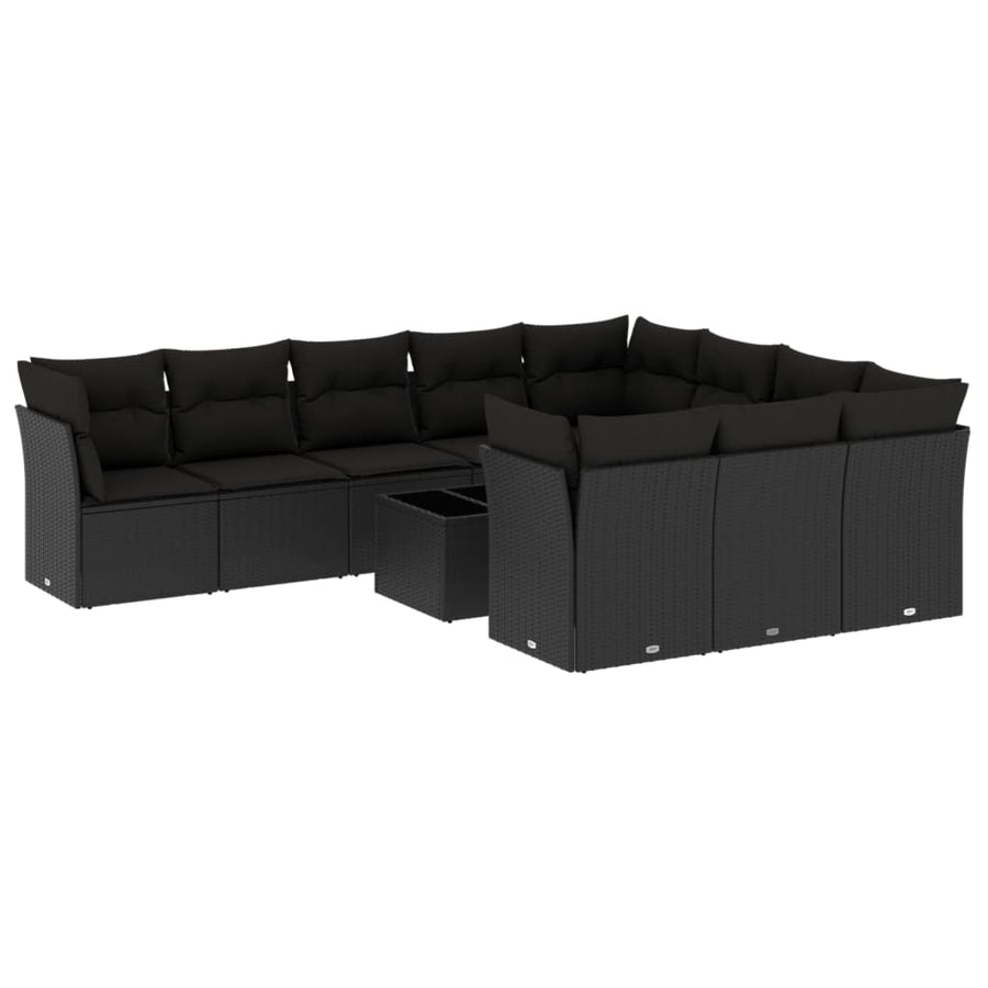 11-Delige Loungeset Met Kussens Poly Rattan Zwart