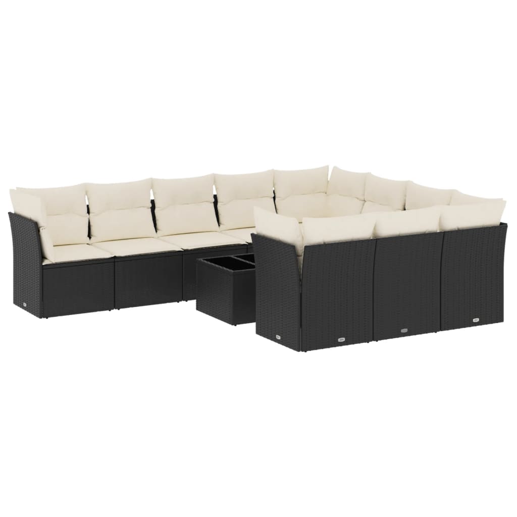 -Delige Loungeset Met Kussens Poly Rattan Zwart en crème Met tafel