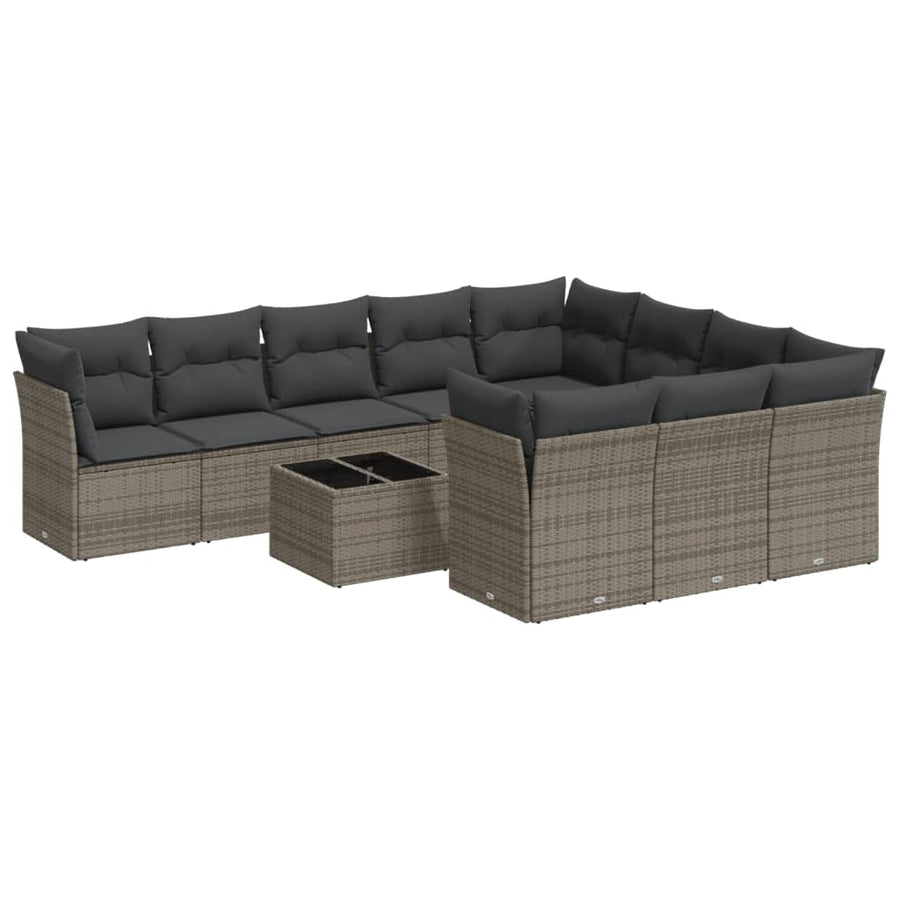 11-Delige Loungeset Met Kussens Poly Rattan Grijs