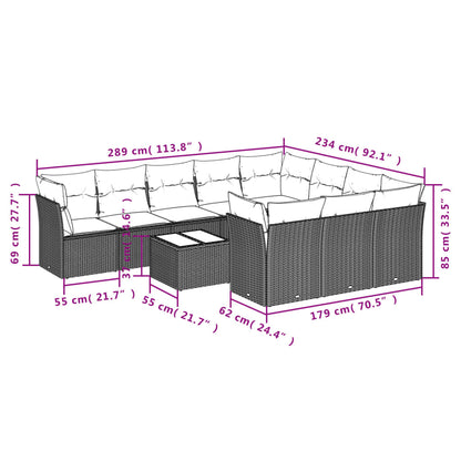 11-Delige Loungeset Met Kussens Poly Rattan Grijs