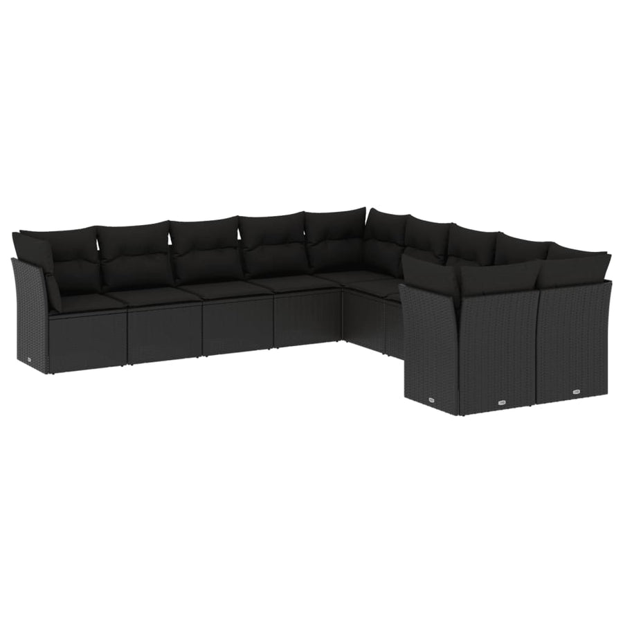 10-Delige Loungeset Met Kussens Poly Rattan Zwart