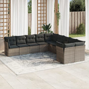 Loungeset 10-delig poly rattan grijs