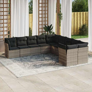 Loungeset poly rattan lichtgrijs 10-delig