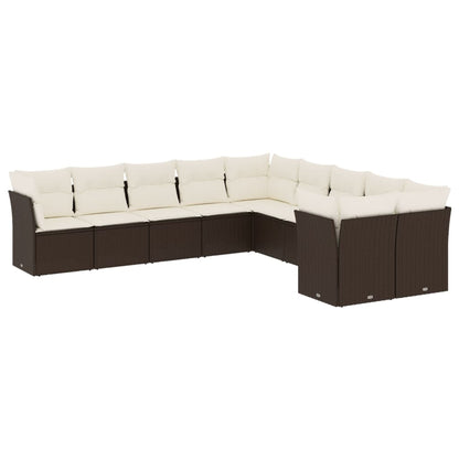10-delige Loungeset met kussens poly rattan bruin Bruin en crème Zonder tafel