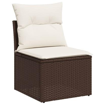 10-delige Loungeset met kussens poly rattan bruin Bruin en crème Zonder tafel