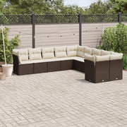 Loungeset 10-delig poly rattan bruin met kussens