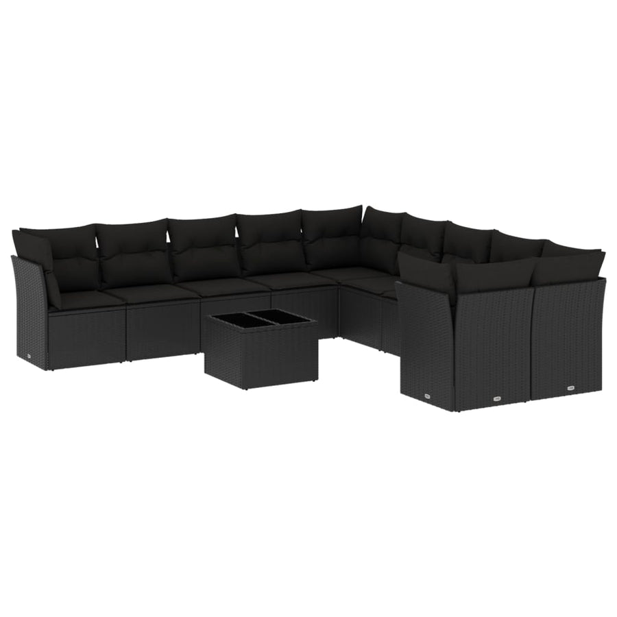 11-Delige Loungeset Met Kussens Poly Rattan Zwart