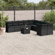 11-piece Loungeset with cushions poly rattan black