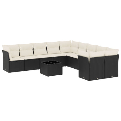 Loungeset met kussens poly rattan Zwart en crème Met tafel