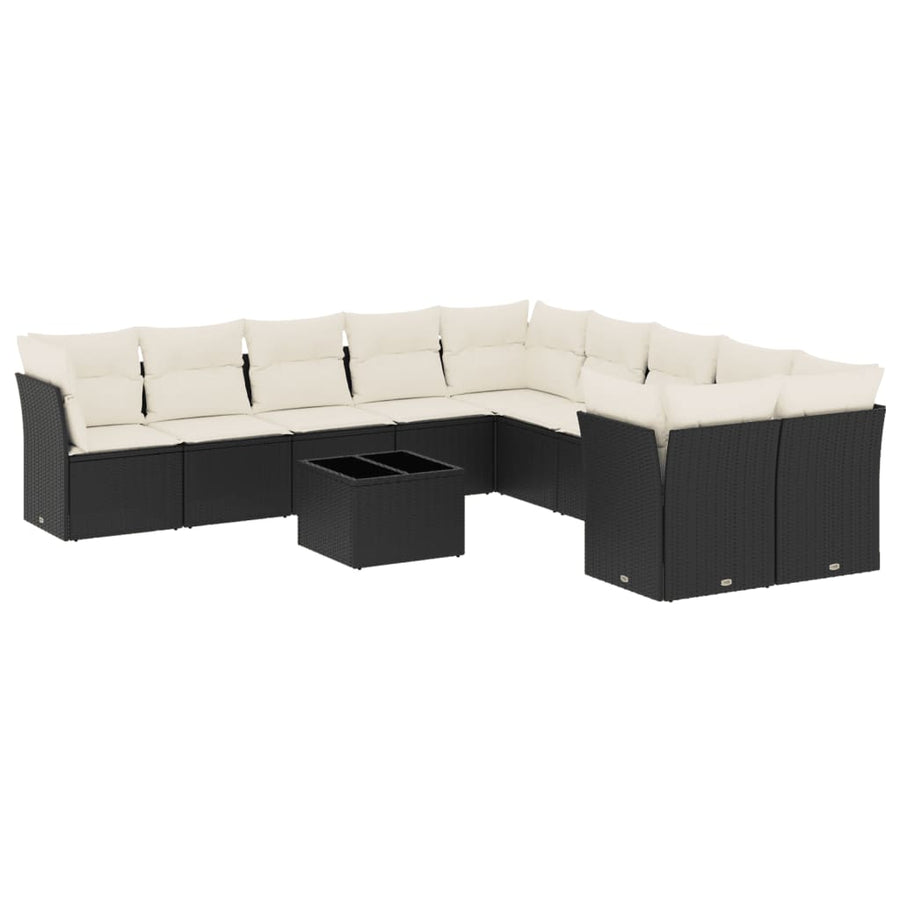 Loungeset met kussens poly rattan Zwart en crème Met tafel