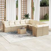 11-piece Garden Furniture Set with Cushions, Poly Rattan, Beige