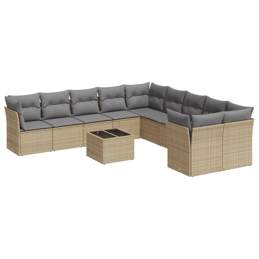 11-delige Tuinset met kussens poly rattan beige Beige en grijs Met tafel