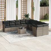 11-piece Loungeset with cushions poly rattan grey