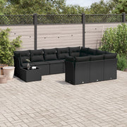 11-piece Loungeset with cushions poly rattan black
