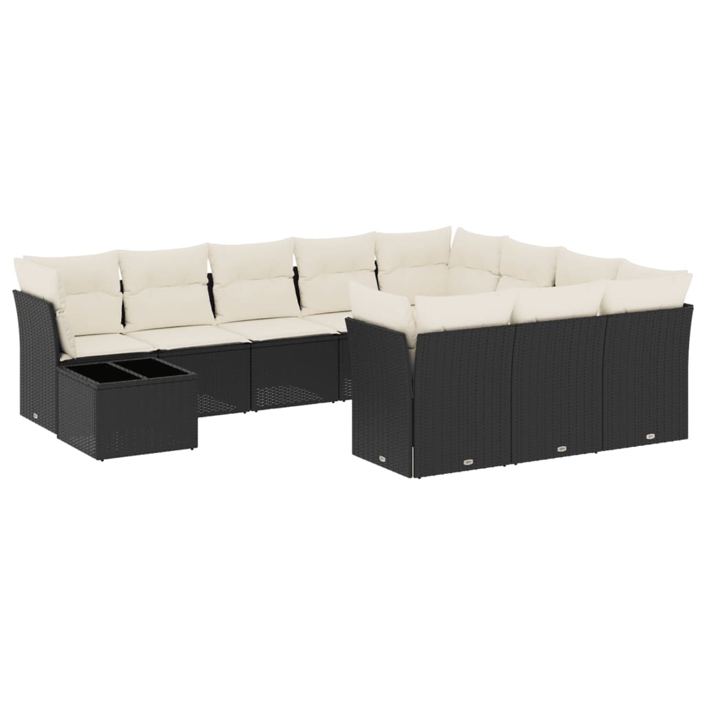 Loungeset met kussens poly rattan Zwart en crème