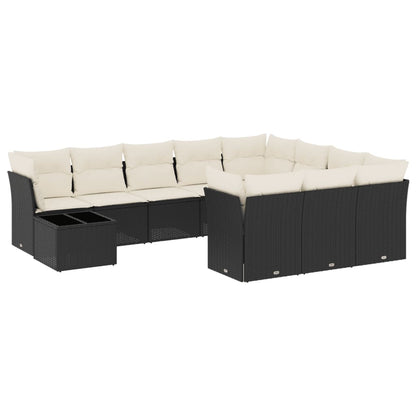 Loungeset met kussens poly rattan Zwart en crème