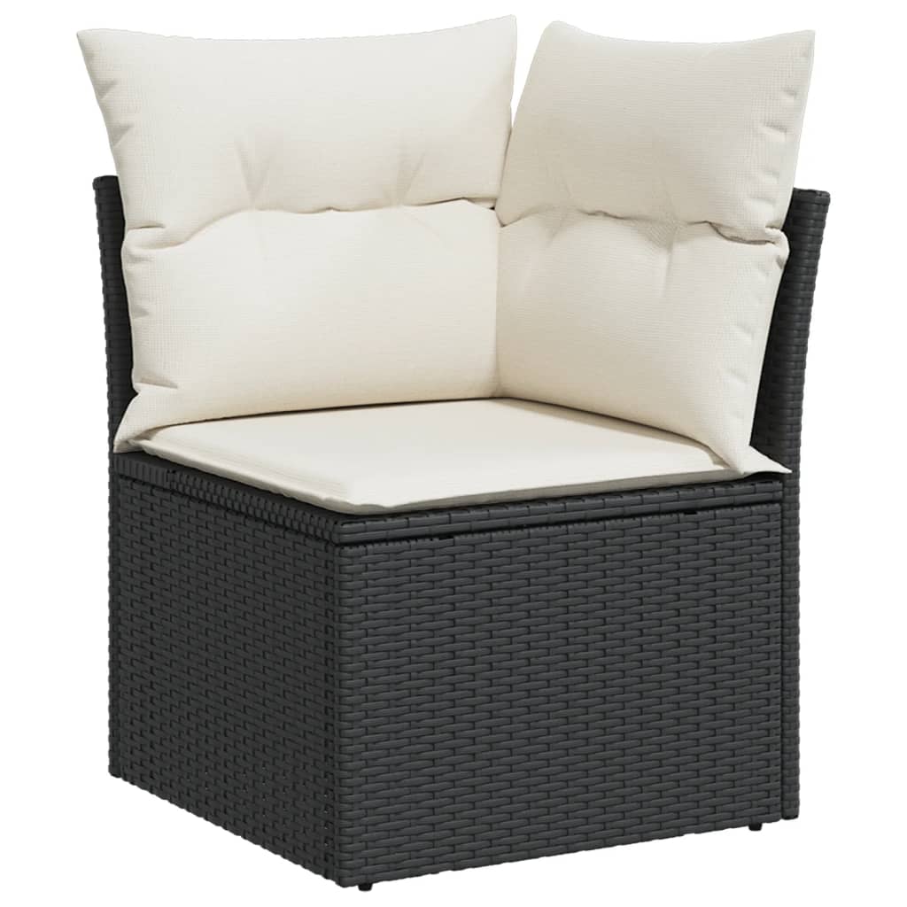 Loungeset met kussens poly rattan Zwart en crème