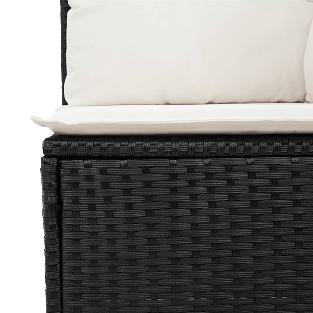 Loungeset met kussens poly rattan Zwart en crème