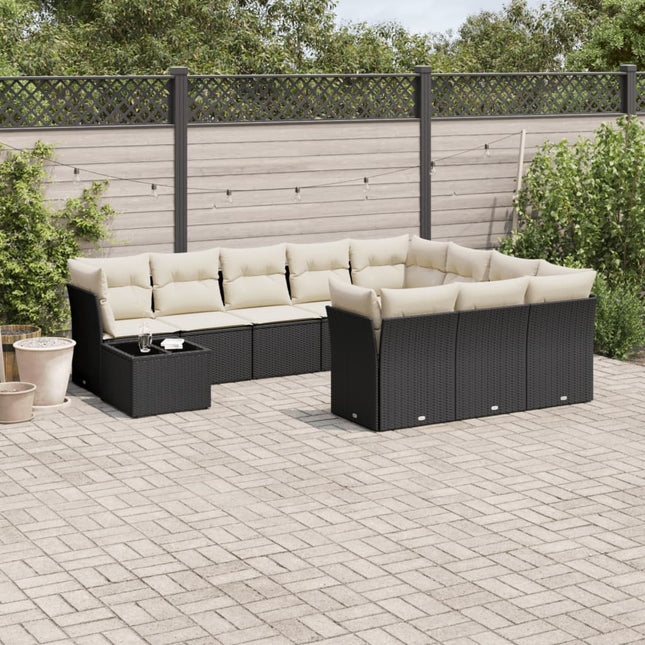 Loungeset met kussens poly rattan Zwart en crème