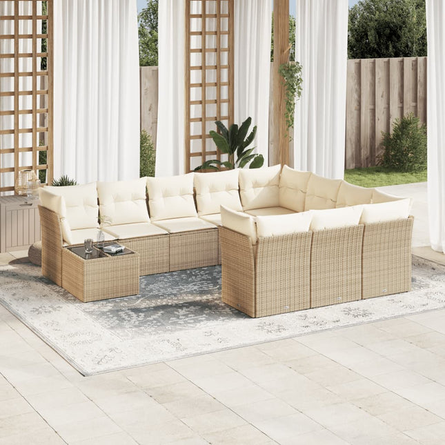 11-Delige Tuinset Met Kussens Poly Rattan Beige