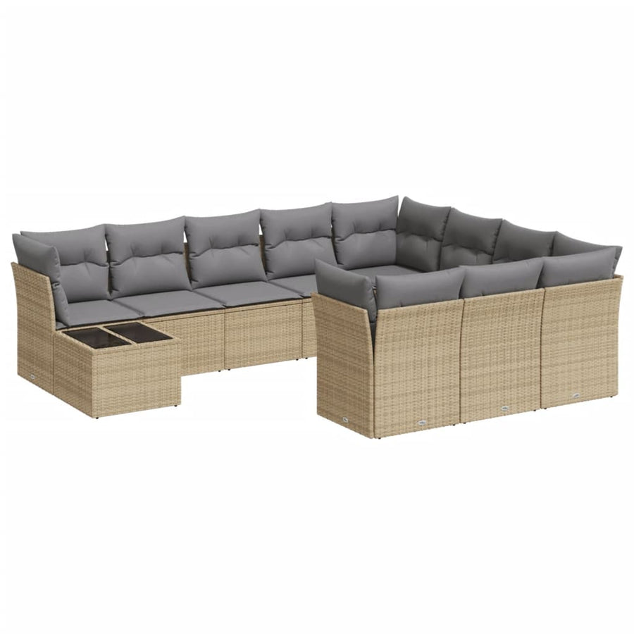 11-Delige Tuinset Met Kussens Poly Rattan Beige