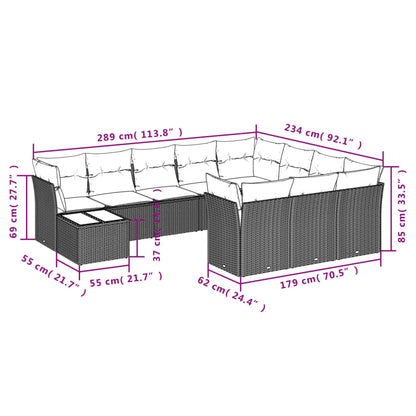 11-Delige Tuinset Met Kussens Poly Rattan Beige