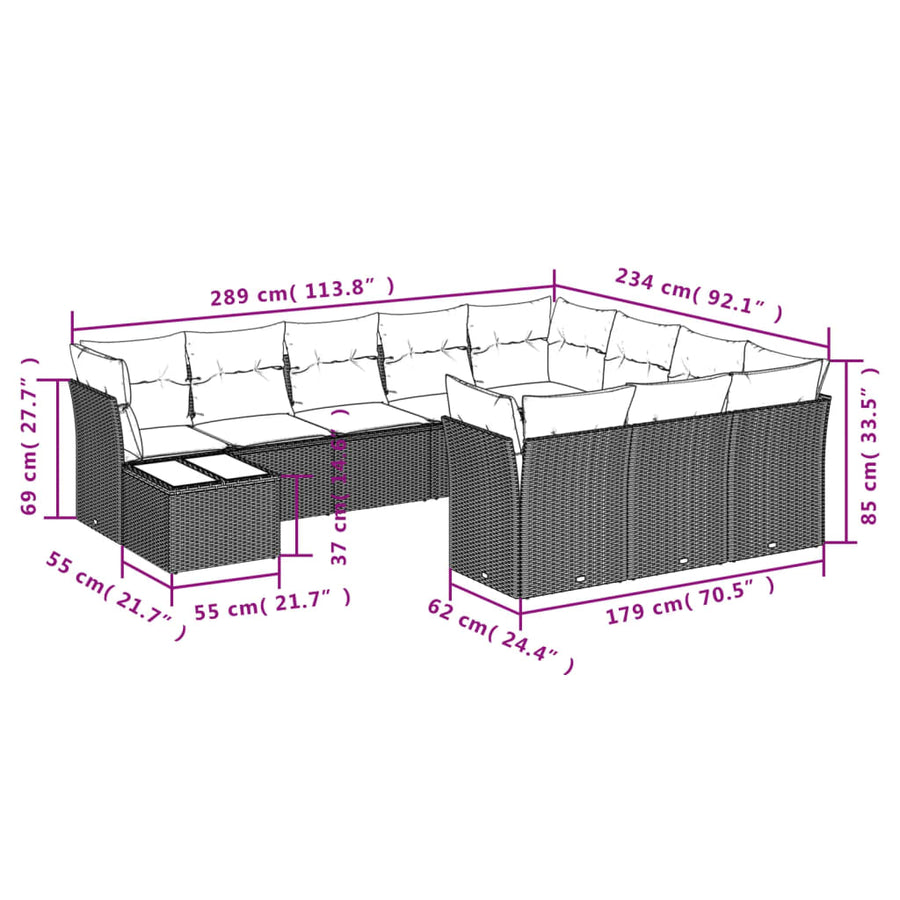 11-Delige Tuinset Met Kussens Poly Rattan Beige