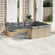 11-piece Garden Furniture Set with Cushions, Poly Rattan, Beige