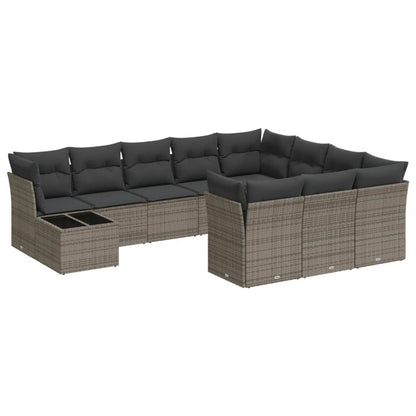 11-Delige Loungeset Met Kussens Poly Rattan Grijs