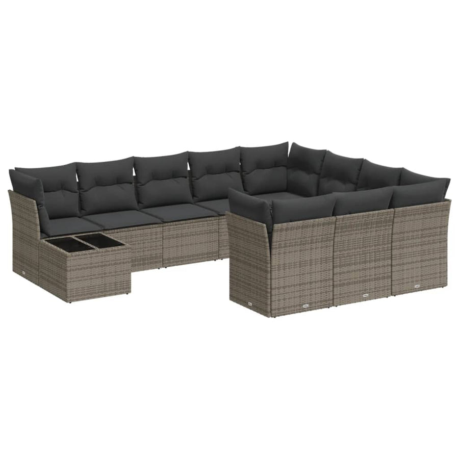 11-Delige Loungeset Met Kussens Poly Rattan Grijs