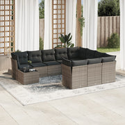 11-piece Lounge Set with cushions poly rattan grey
