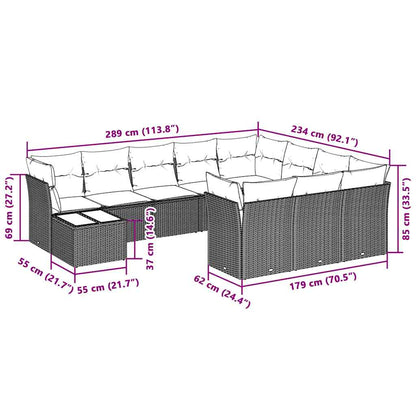 11-delige Loungeset met kussens poly rattan lichtgrijs