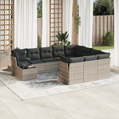 11-delige Loungeset met kussens poly rattan lichtgrijs