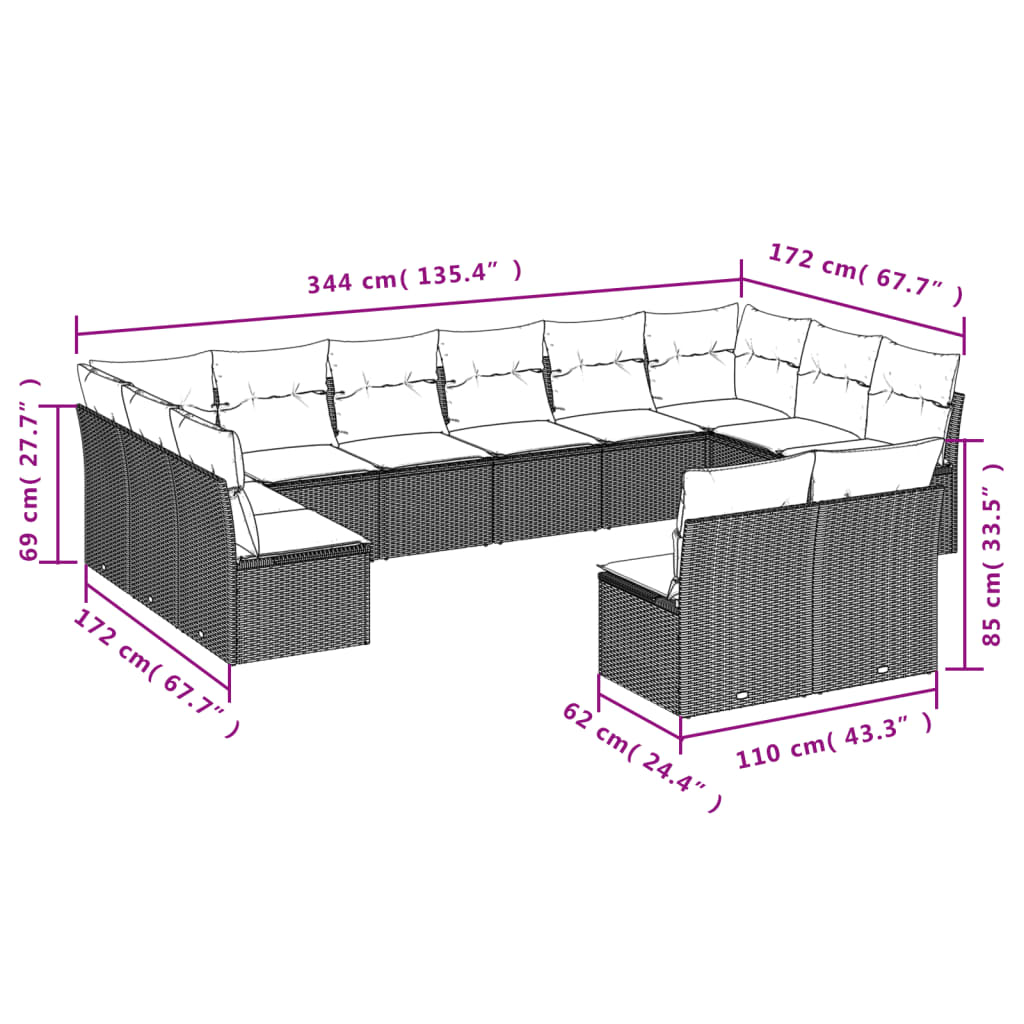 9-Delige Loungeset Met Kussens Poly Rattan Zwart