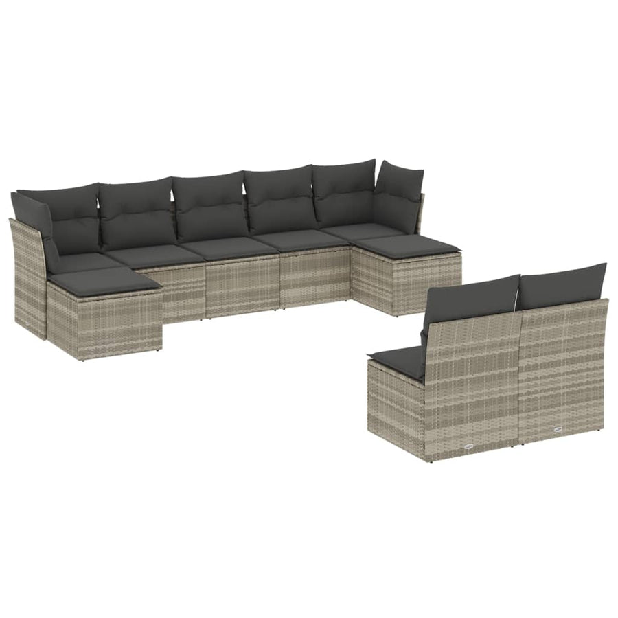 9-delige Loungeset met kussens poly rattan lichtgrijs
