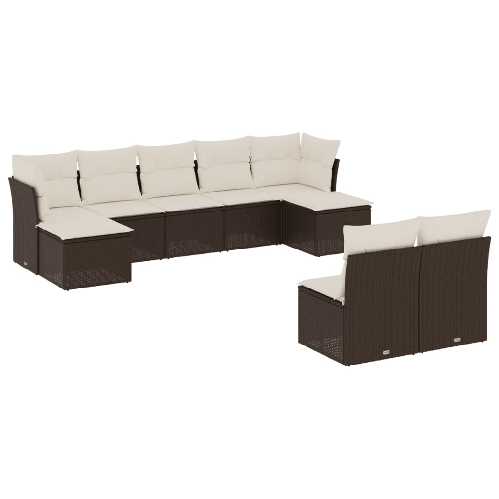 9-Delige Loungeset Met Kussens Poly Rattan Bruin
