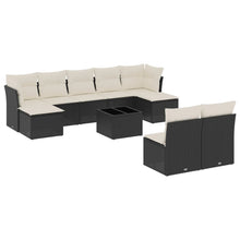 10-delige Loungeset met kussens poly rattan zwart Zwart en crème Met tafel