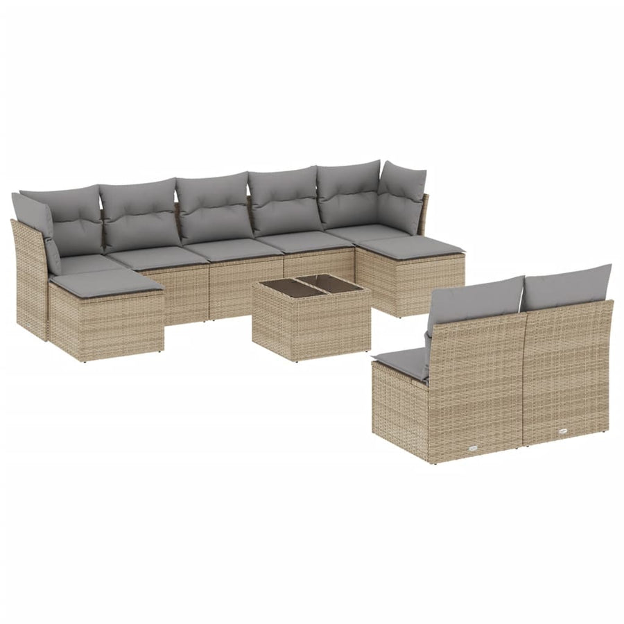 10-Delige Loungeset Met Kussens Poly Rattan Beige