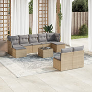 10-piece Lounge Set with Cushions Poly Rattan Beige