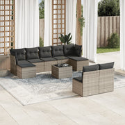 10-piece Lounge Set with Cushions Poly Rattan Grey