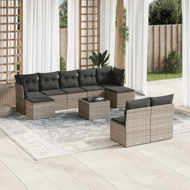 10-Delige Loungeset Met Kussens Poly Rattan Grijs