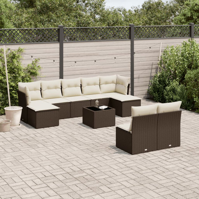 10-delige Loungeset met kussens poly rattan bruin