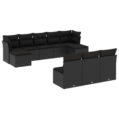 10-Delige Loungeset Met Kussens Poly Rattan Zwart