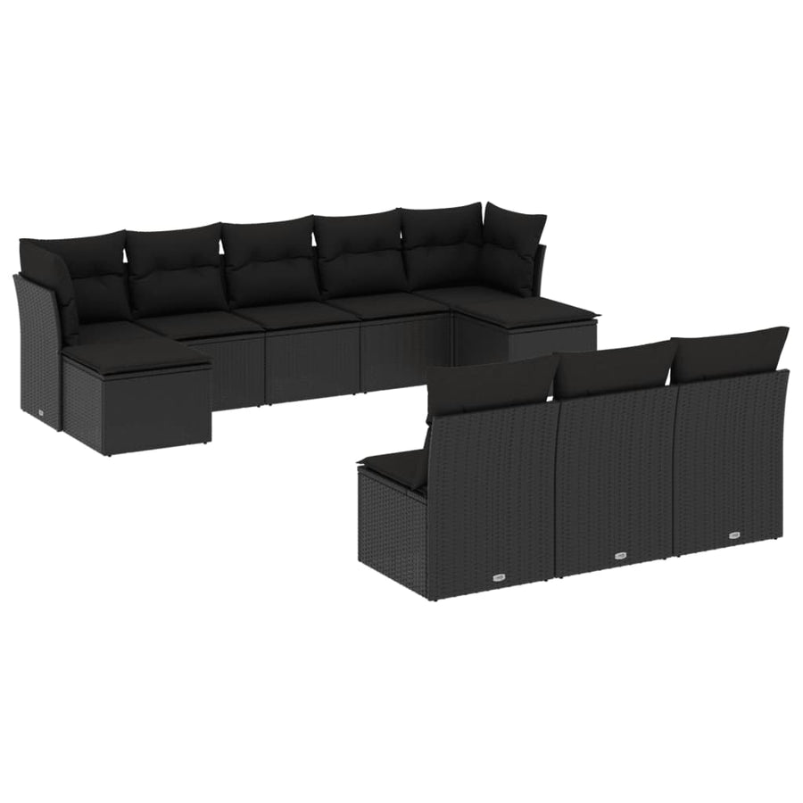 10-Delige Loungeset Met Kussens Poly Rattan Zwart