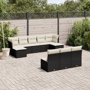 10-piece Lounge Set with cushions poly rattan black