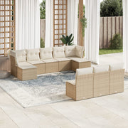 10-piece Lounge Set with Cushions Poly Rattan Beige